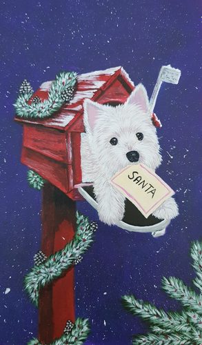 Lorna, ready for Christmas, acrylic.